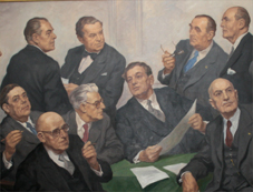 Forfatningskommissionen af 1946 hedder billedet her, det er udstillet foran Fællessalen på Christiansborg.