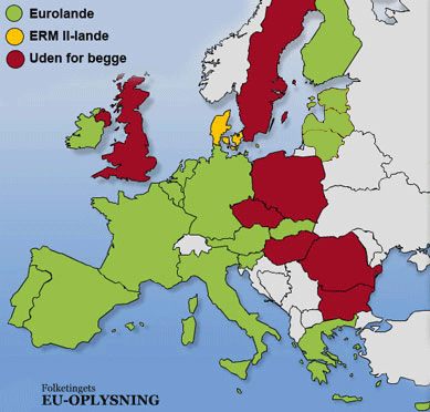 Eurolande, ERM II-lande og lande uden for begge
